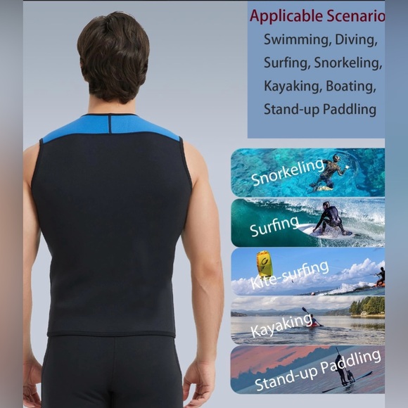 NWT Lemorecn Diving Vest Wetsuit Top Neoprene 3mm Zipper Black Blue XXL - Picture 13 of 13